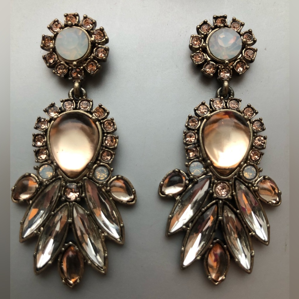 LOFT Champagne and Clear Crystal Drop Statement Earrings